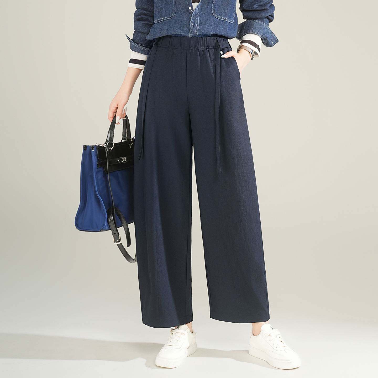 官方品牌阔腿裤女春夏款2026新款高腰小个子直筒裤宽松显瘦休闲九