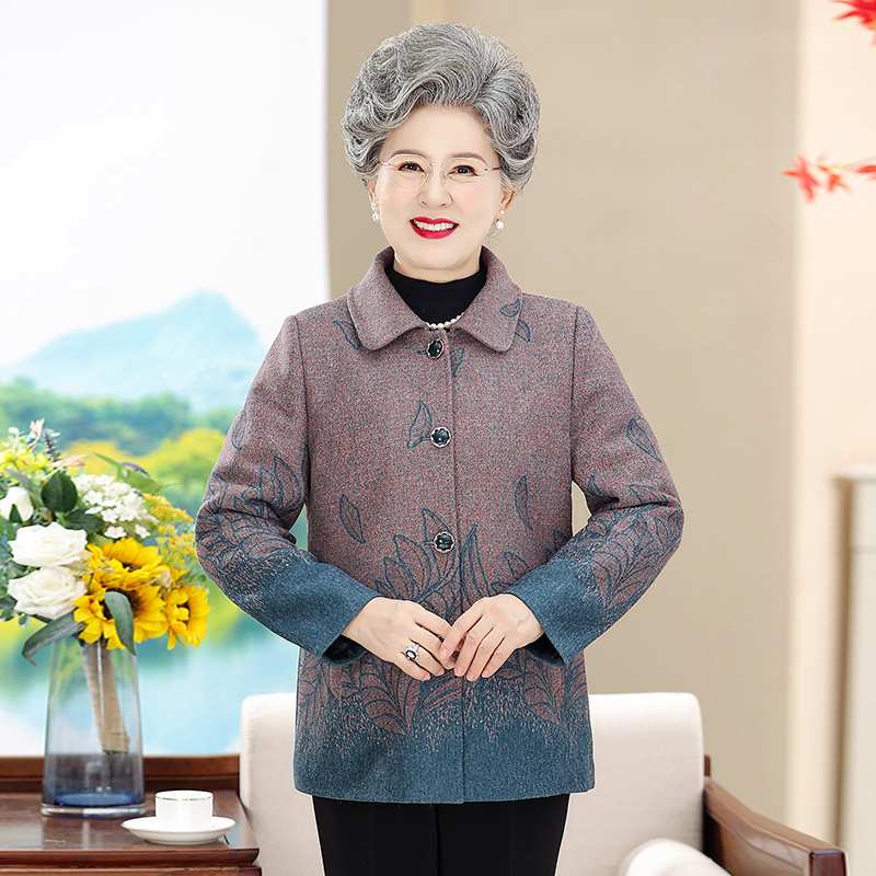 专柜品牌中老年人女装提花上衣老太太宽松舒适衣服奶奶春秋装端庄