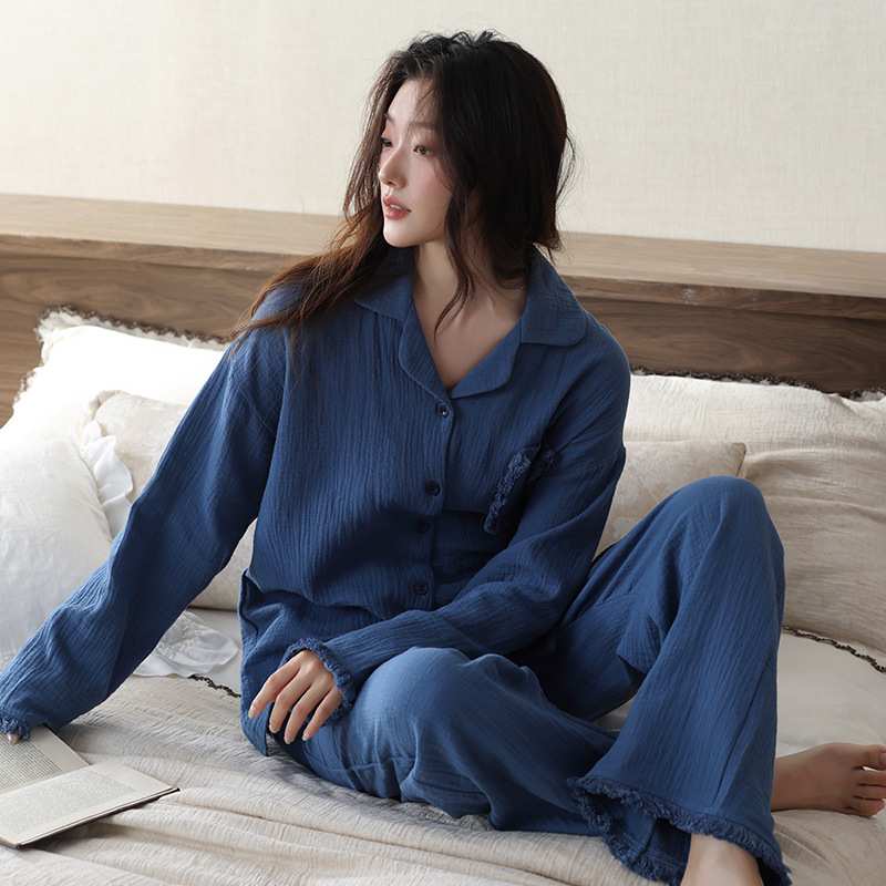 专柜品牌婴儿棉睡衣女士春秋季纯棉双层纱布长袖柔软可外穿全棉家