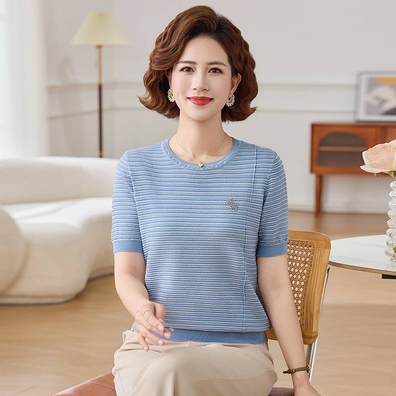 专柜品牌2026时尚妈妈装夏季短袖圆领针织衫中老年女装减龄显瘦夏