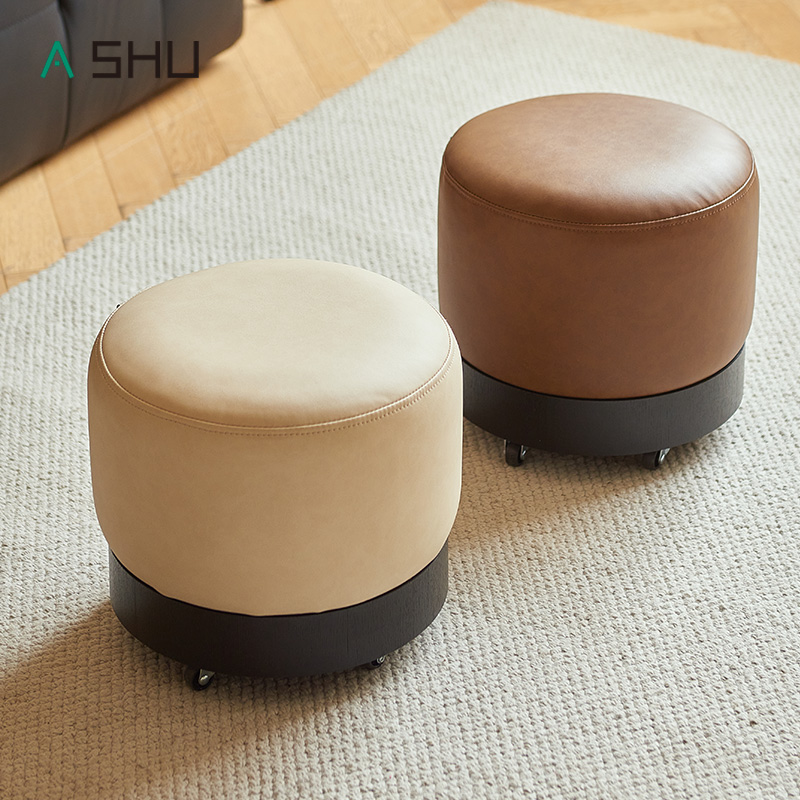 爆款带轮软包小凳子家用矮凳客厅儿童万向轮可移动实木坐凳换鞋凳