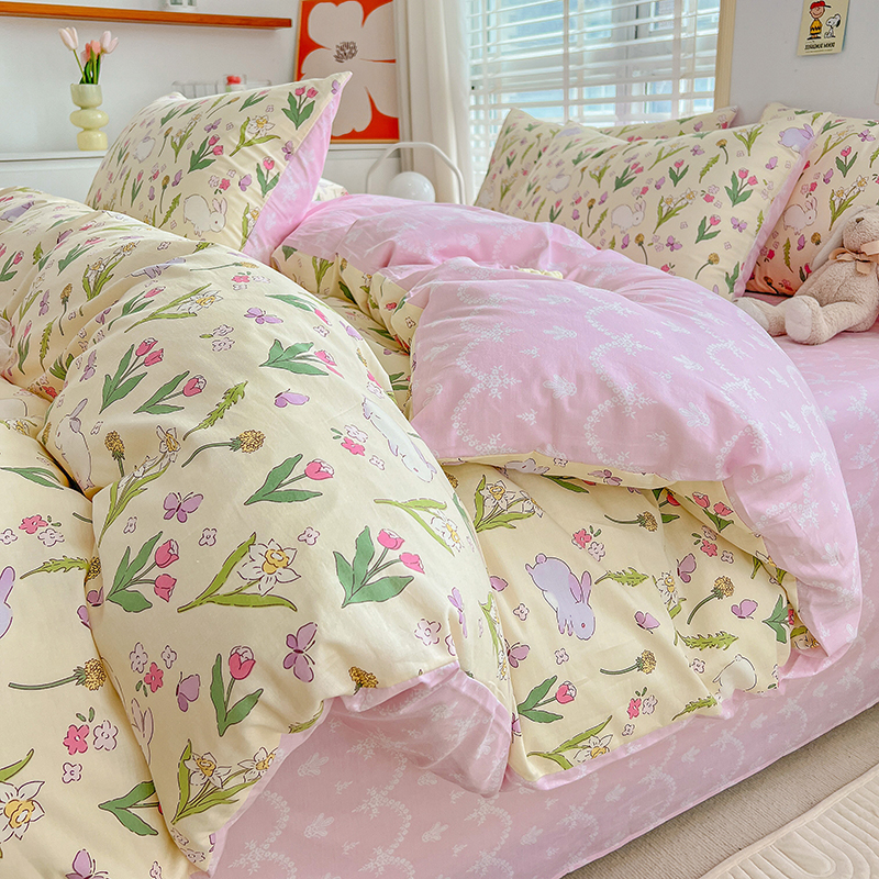 速发小清新四件套1件0全棉纯棉家用床笠款被罩学生宿舍三套04