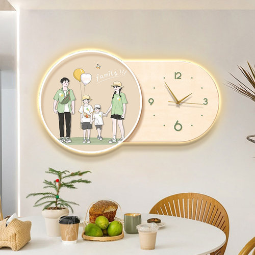 速发一家四背餐厅装饰画客厅饭光钟表挂墙壁画餐桌发厅口景墙创意