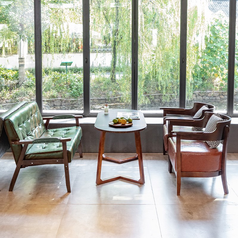 速发复古咖啡厅书吧甜品洽茶店桌椅组合酒吧茶发卡座沙楼接待奶谈