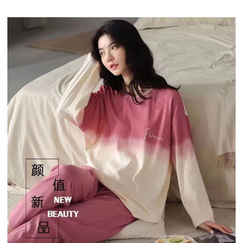 跨境加大码睡衣女春秋季外穿宽松长袖可爱睡衣女秋冬款休闲家居服