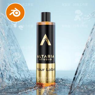 液体水帘水珠blender产品渲染蓝色背景喷洒模型建模素材渲染2035