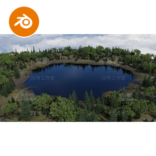 blender天池池塘湖泊山顶森林植物树林场景模型建模素材渲染2561