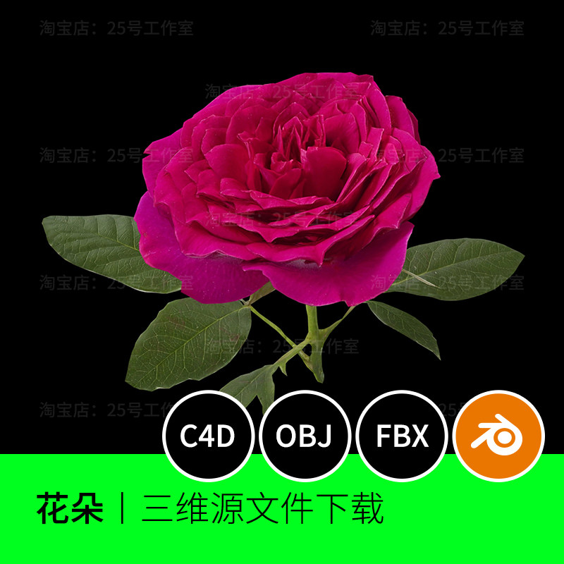 花朵扫描文件3D模型三维blender建模C4D素材OBJ玫瑰写实植物1152