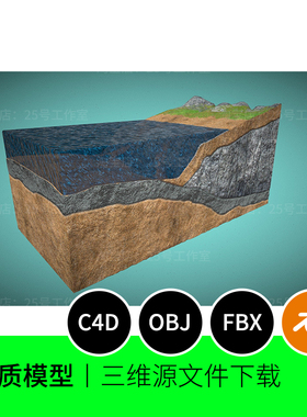 大陆横截面地理地貌河流岩石岩层3D模型blender建模C4D素材1187