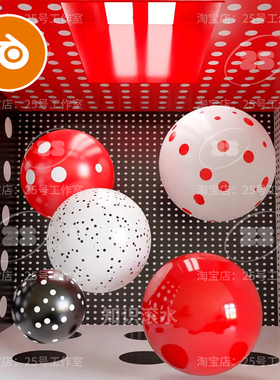 blender时尚艺术创意波点球空间产品模型建模渲染红黑色2230