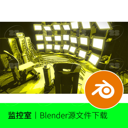 blender监控室屏幕赛博朋克模型建模素材舞台场景电缆829