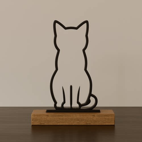 猫咪剪影装饰3D模型STL源文件3D打印素材OBJ下载GLB场景装饰 5704