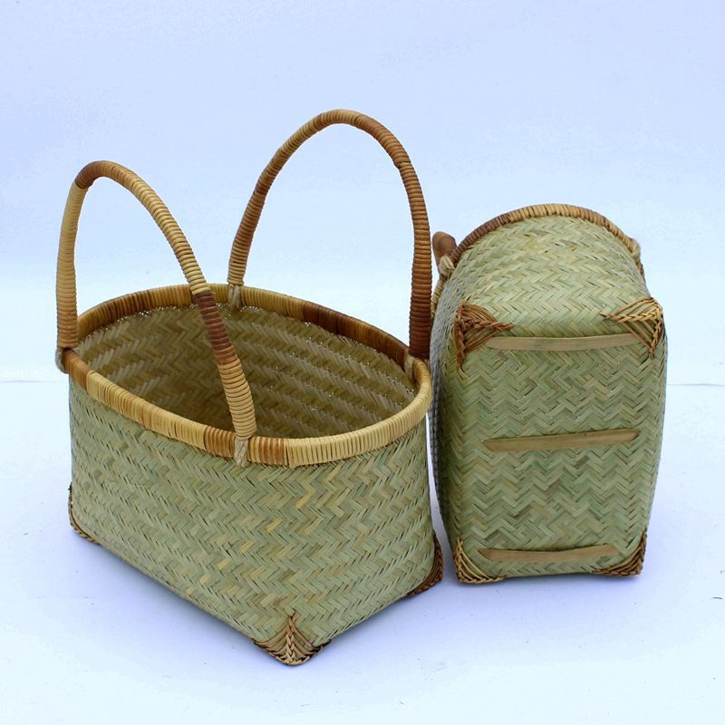 汉水竹城竹编手提篮购物篮家用买菜篮子手工藤编青篾收纳筐竹制品