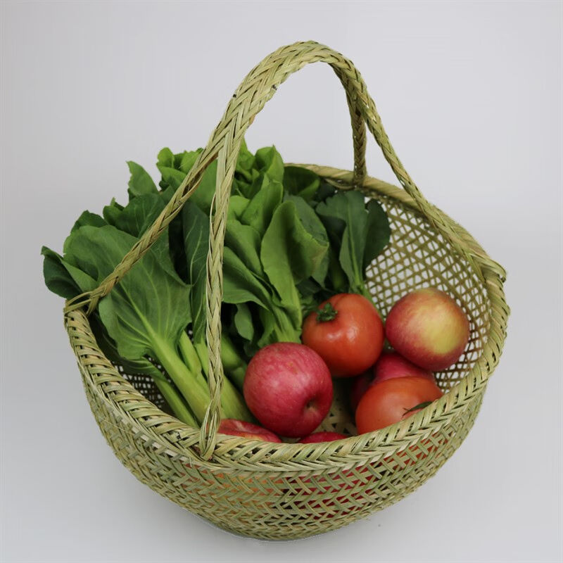 多川老式土篮子圆形购物篮装鸡蛋手工买菜篮子手提藤编竹编小竹篮