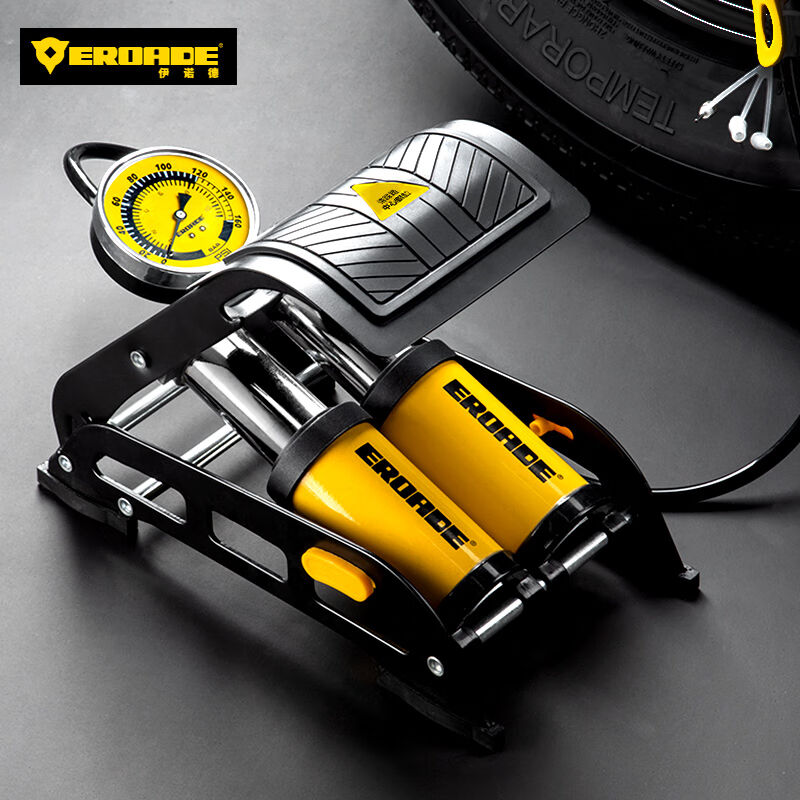 EROADE德国脚踩打气筒汽车摩托车通用脚踏高压车载多功能带压力表