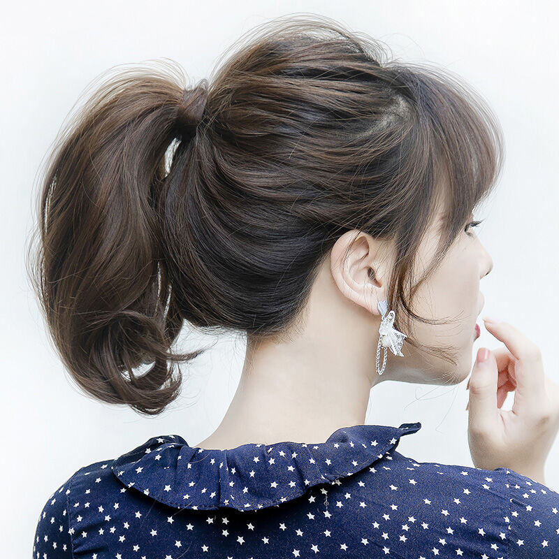 亚溪真发马尾假发女真人发丝绑带式发尾梨花短卷发大波浪高马尾辫