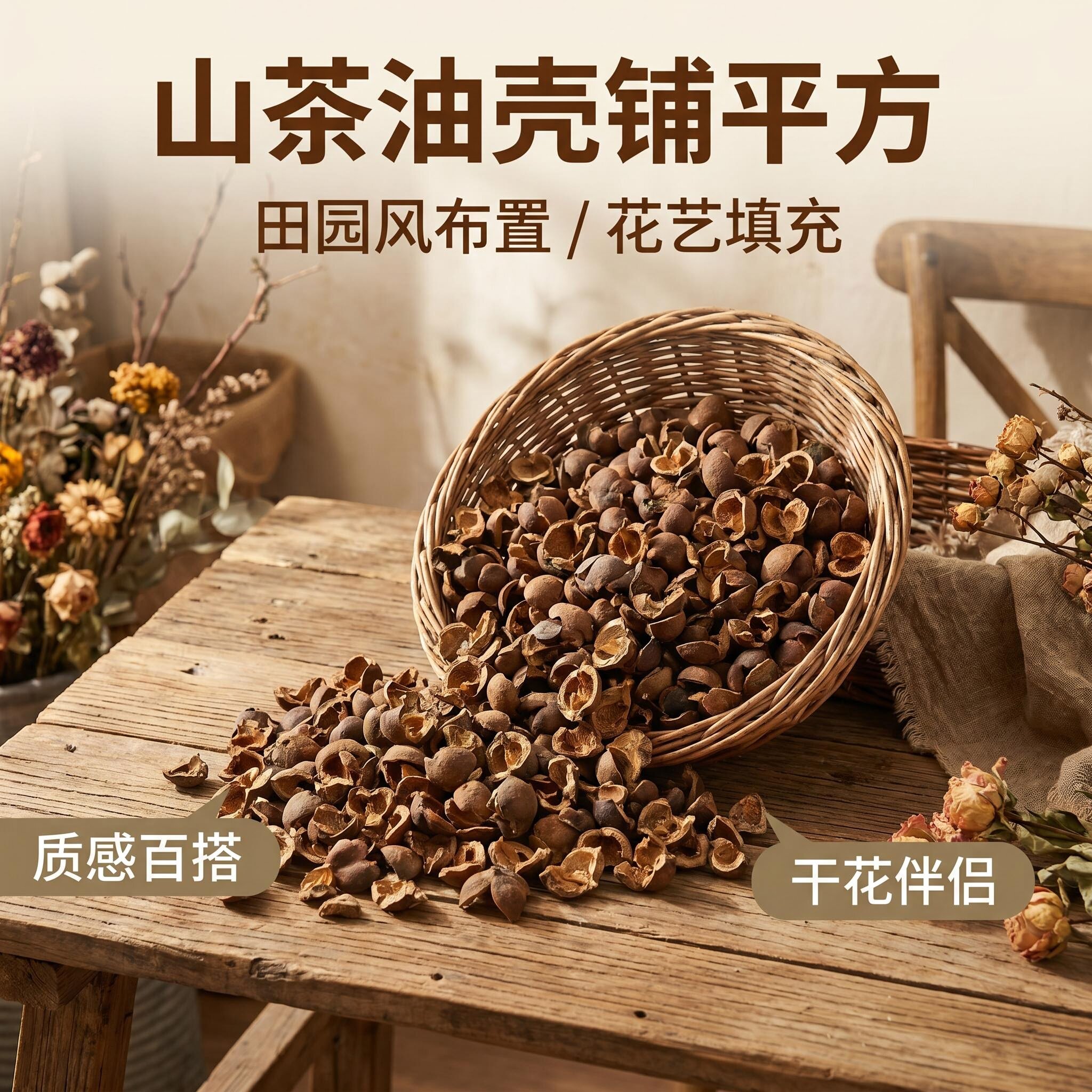 山茶油壳铺平方花盆覆盖花艺辅料