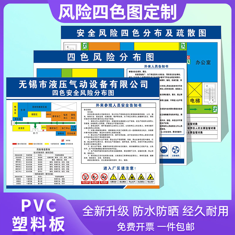 工厂企业公司四色安全风险四色空间分布图风险分级管控与安全逃生应急