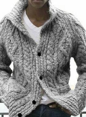 Men's color jacket欧美休闲灰色灰色男纯色针织外套开衫大码