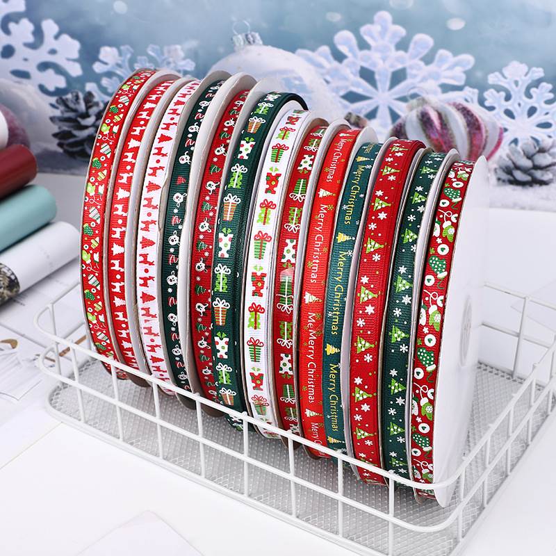 Christmas webbing圣诞织带1CM圣诞丝带礼品包装彩带圣诞树织缎带