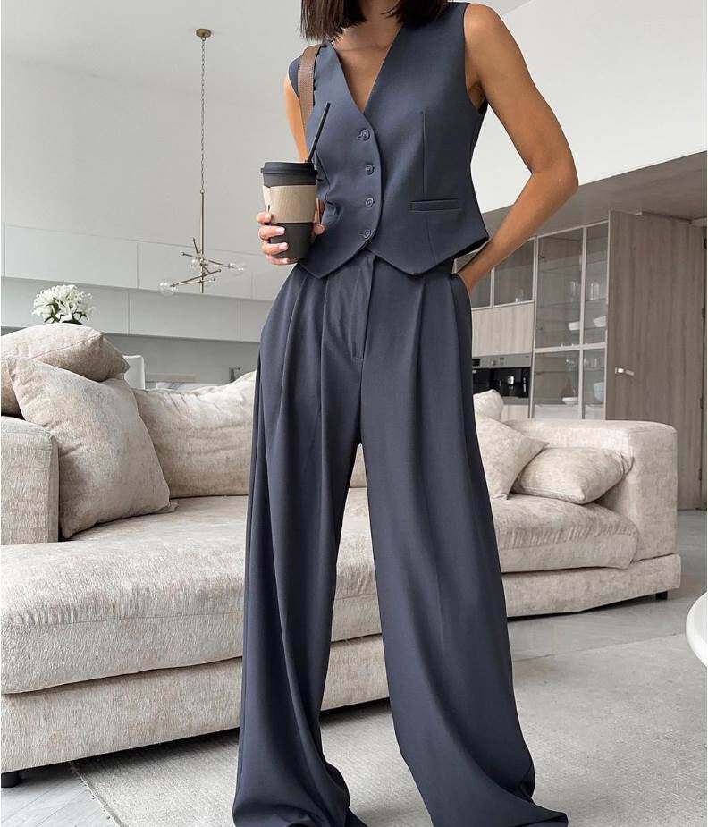 Suit vest pants set 法式无袖西装马甲背心外套阔腿长裤时尚套装