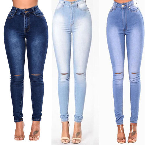 S-3XL plus-size skinny stretch ripped jeans大码破洞女牛仔裤