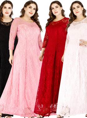 6XL Plus Size Elegant Maxi Dress Fat Women Lace evening Gown