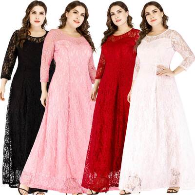 6XL Plus Size Elegant Maxi Dress Fat Women Lace evening Gown