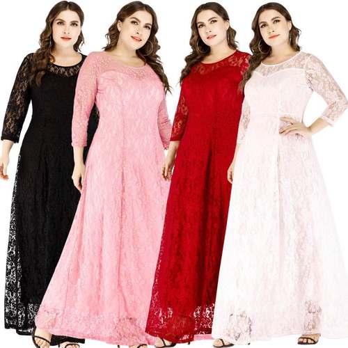 6XL Plus Size Elegant Maxi Dress Fat Women Lace evening Gown