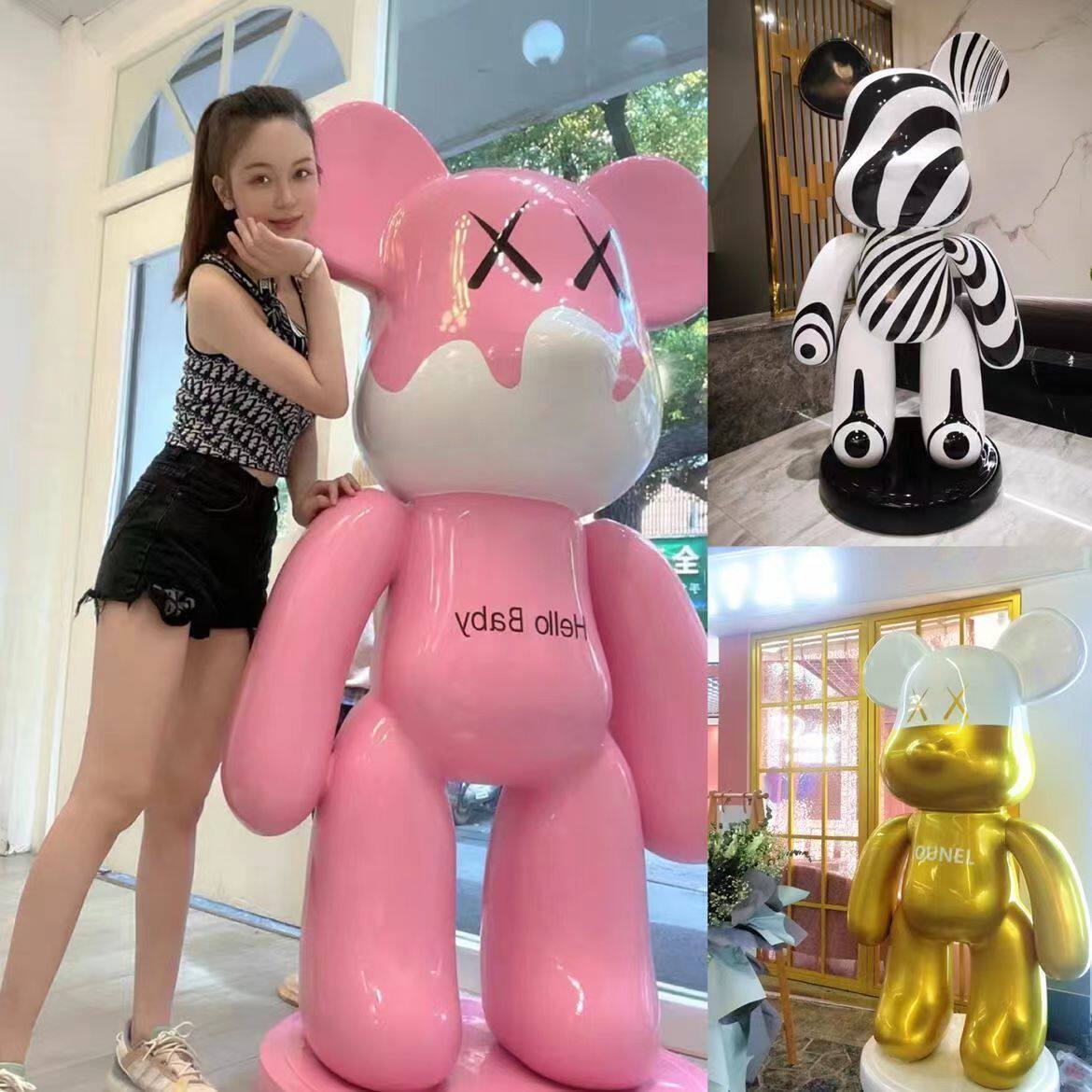 暴力熊发廊摆件网红潮玩可爱卡通大熊摆件网红理发店潮流装饰摆件
