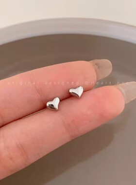 S999足银针简约时尚立体爱心耳钉高级感耳环女轻奢冷淡风小众耳饰