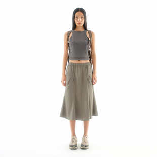 UPONPRO2026春新款都市线卫星灰短款挖肩工字弹力背心修身上衣