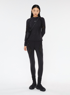 UPON PRO黑色修身网布拼接设计感紧身打底运动上衣女