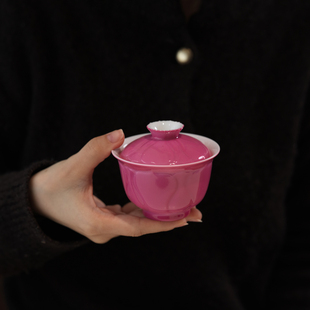 宛玉胭脂水半刀泥花瓣盖碗150ml不挑茶/不烫手盖碗普洱白茶主泡器