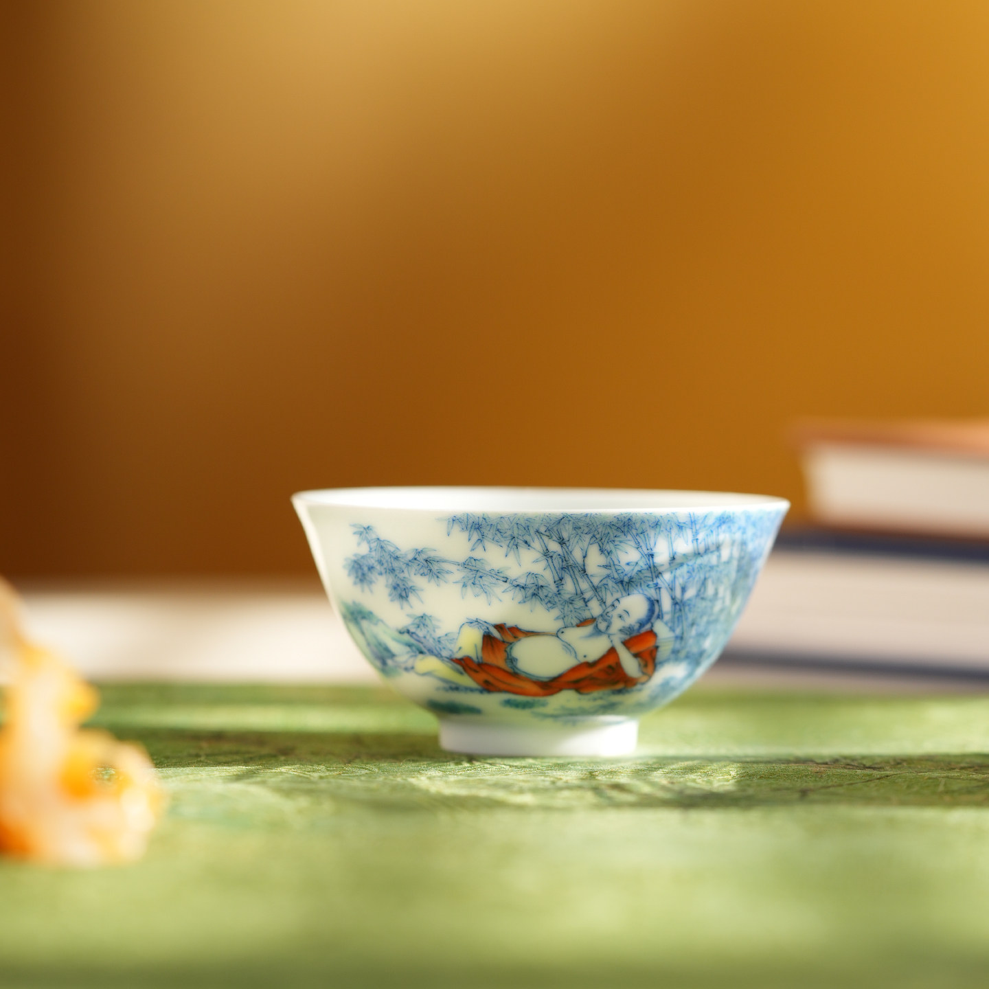 藏真 斗彩阮籍竹林听风图杯陶瓷品茗杯 中式泡茶具手工制