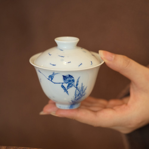 宛玉仿王步青花单翠120ml盖碗杯