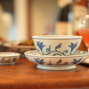 宛玉 致敬成化青花萱草纹宫碗餐具套组高温易清洗可进微波炉/烤箱
