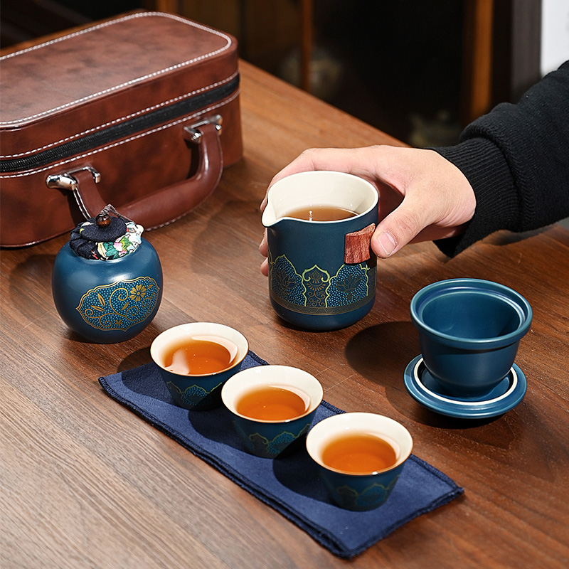 恒墘 便携包旅行茶具礼盒小套装陶瓷户外定制logo快客杯一壶三杯