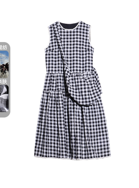 CZCo黑白格纹格子连衣裙女2025夏季系带包包两件套背心裙12179