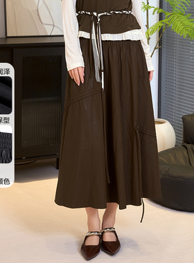 CZCo不规则pu皮半身裙子女2025秋季新款中长款遮胯休闲伞裙12186