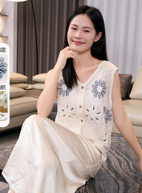 CZCo法式镂空重工刺绣钩花盘花工艺清透感棉麻马甲马夹开衫12156