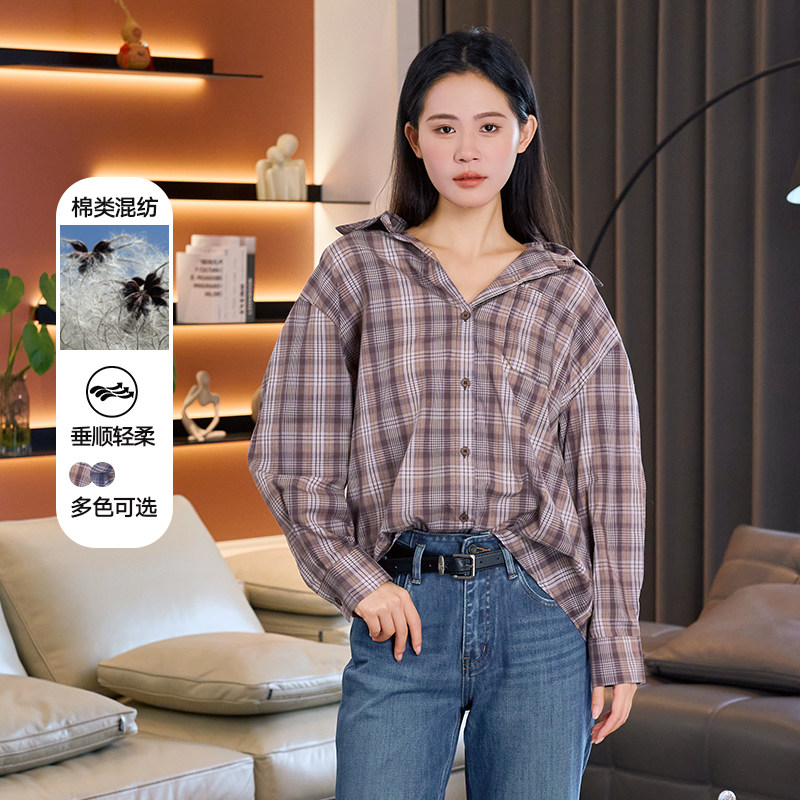 韩版垂顺复古格纹长袖秋季简约