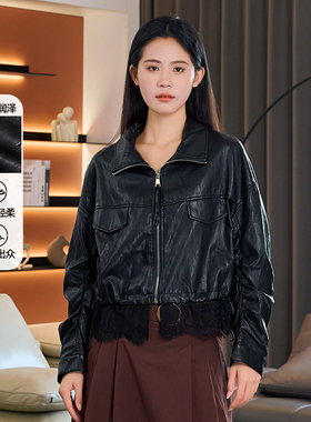 CZCo..2025秋季新款设计感宽松百搭休闲皮衣短外套女上衣12240