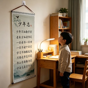 少年志字画书法字画家规家训挂画书房客厅学生励志劝学标语卷轴画