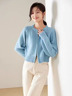 特价清仓毛衣纯色宽松显瘦圆领拉链针织开衫女百搭纯色毛衣外套