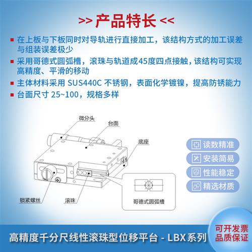 X轴不锈钢精密位移平台手动微调高精度直线移动滑台LBX40/LBX60