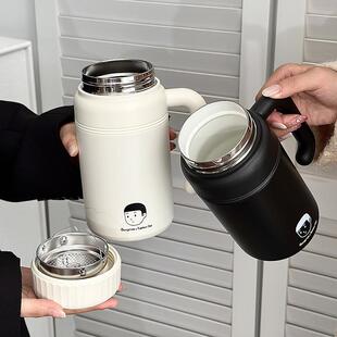 日本1000ML保温杯女款上班族陶瓷内胆大容量水杯带手柄情侣泡茶杯