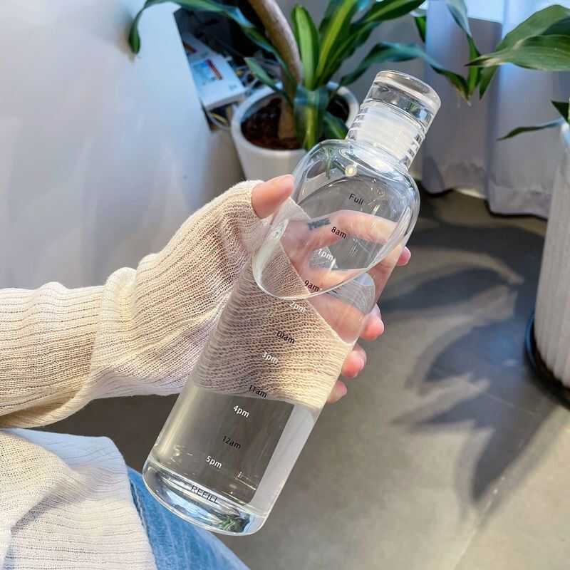 日本进口高颜值时间刻度杯小清新透明便携水杯防漏防摔简约随手杯