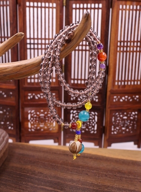 新中式黑曜石宝蓝水晶多层手串