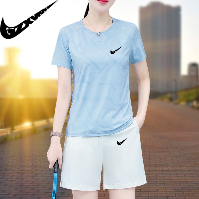官网正品短袖运动套装女2025夏季新款五分透气跑步健身速干两件套